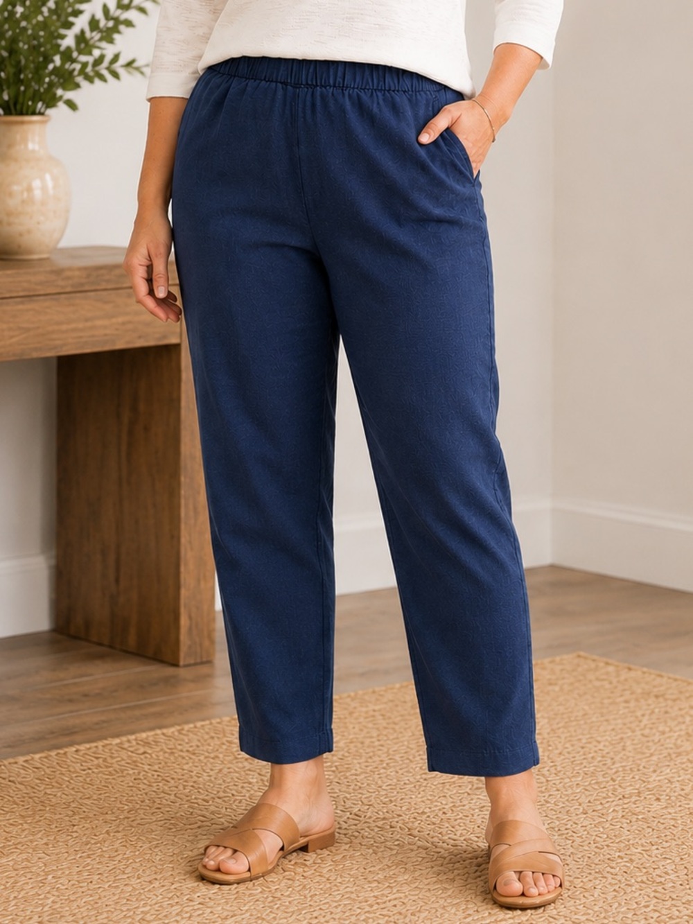 J. Jill Linen Pants 3X Blue Stretch Pull-On Tapered Breathable Coastal Travel